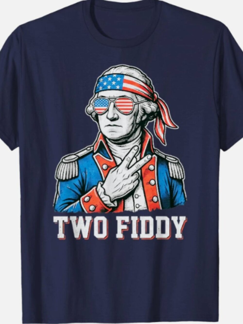 Geogre Washington Two Fiddy American Flag Graphic Navy T-Shirt